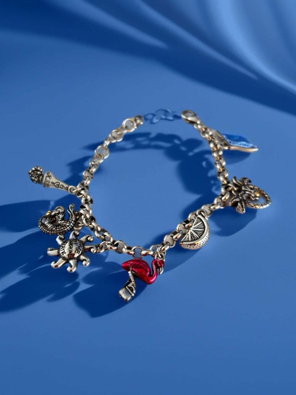Brighton FLORIDA Charm Bracelet Flamingo Palm Tree Sun State Orange Gator Nasa